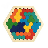 Hexagonal Wooden Puzzles IQ Game Educational Toys For Children Kids Adults Tangram Board IQ Brain Teaser Montessori Toys Gifts